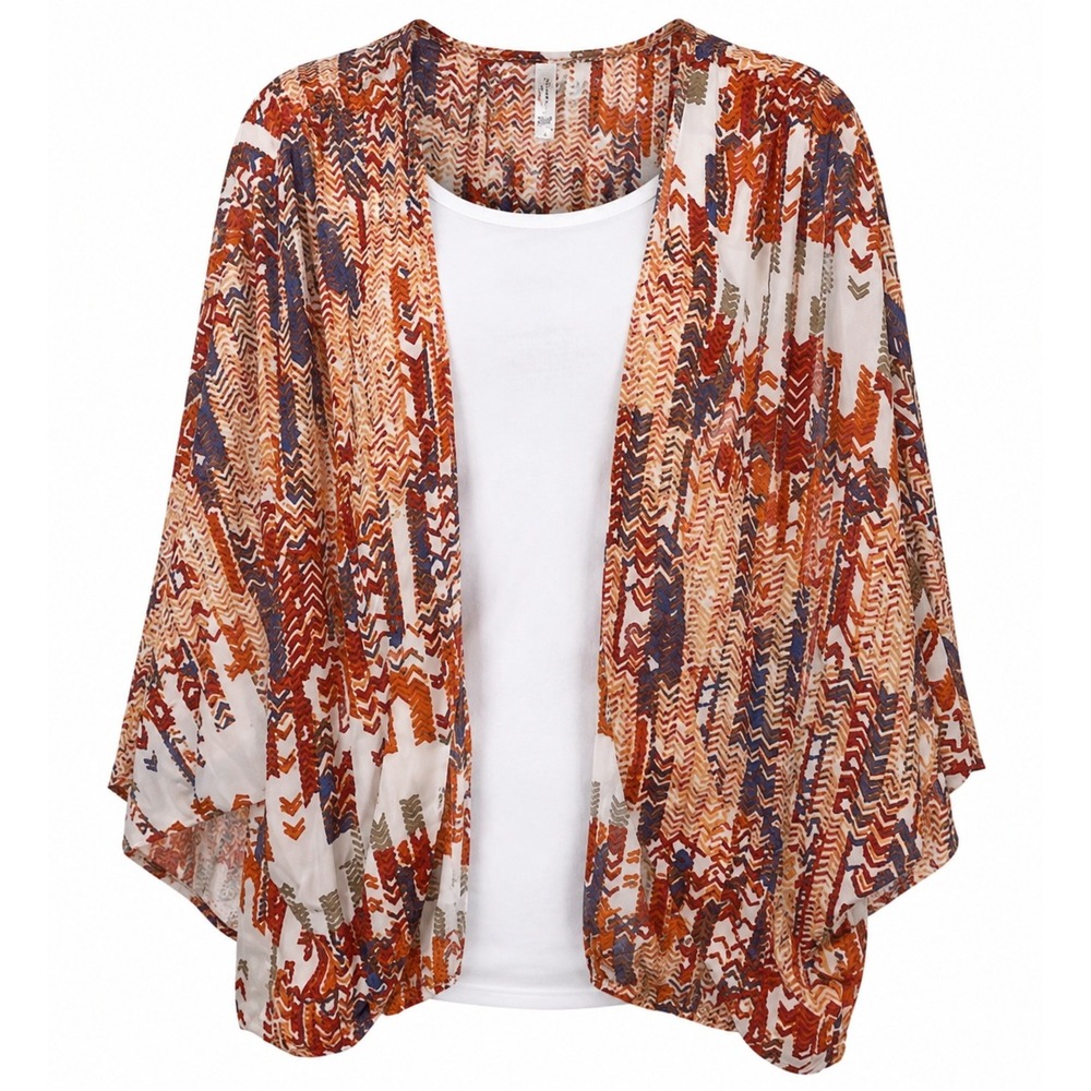 Pink Owl Kimono Cardigan Tribal Hippie Lagenlook Boho Open Front Small